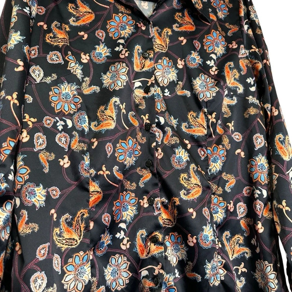 Hawes & Curtis Fitted UK 16 Blue Floral Paisley Satin Button Down Blouse - Picture 2 of 6